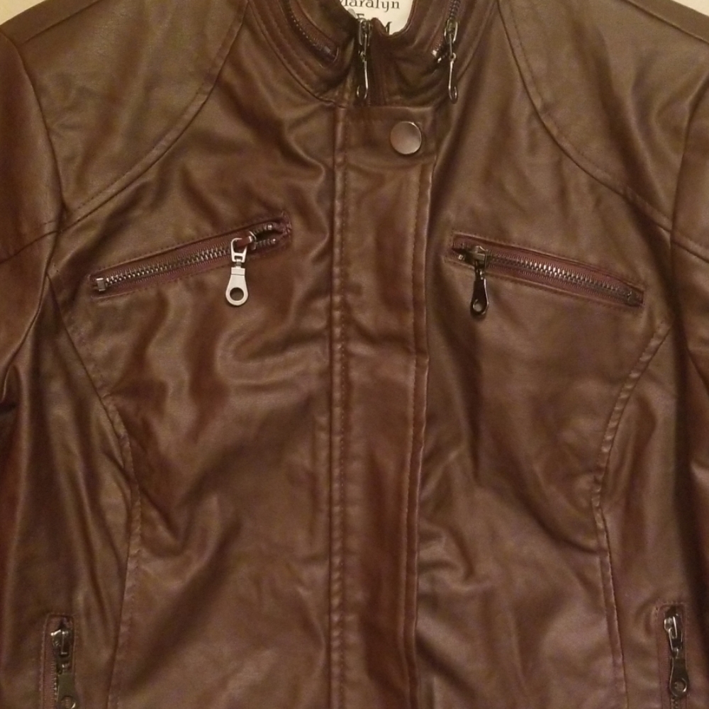 Vegan Leather Bomber Style Jacket - Picture 2 of 7